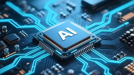 Futuristic High-Tech Concept Visualization: Motherboard CPU Processor