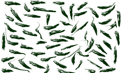 Scattered Dark Green Abstract Brushstrokes on White Background - Organic Grunge or Camouflage Texture Pattern