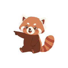 A cute adorable red panda pointing finger vector clipart illustration. Adorable kawaii baby ailurus fulgens clipart