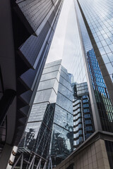 Modern Glass Skyscrapers Reflecting Urban Architecture in Financial District Skyline