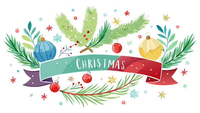 Vector art of watercolor christmas ornament and fir tree branches, perfect for holiday season greeting cards and invitations