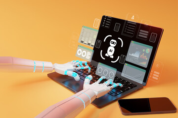 The image shows an AI robotic arm helping businesses to generate sustainable profit growth.