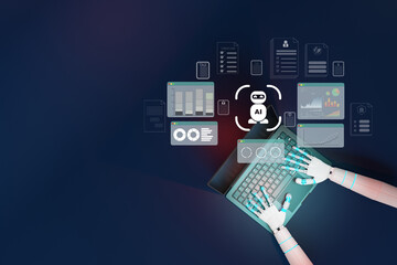 The image shows an AI robotic arm helping businesses to generate sustainable profit growth.