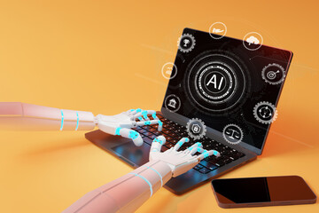 The Business man using AI robots to help analyze and increase efficiency in business