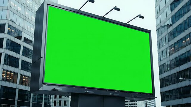 Green Screen Billboard Mockup in Cityscape: Outdoor Advertising Space