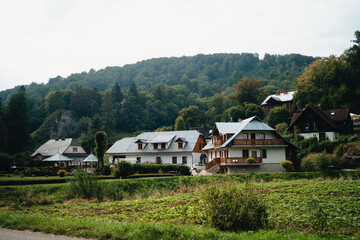 Traditional polish wooden buidlings, house at Ojcowski National Park. Polish mountains, village, september in Poland