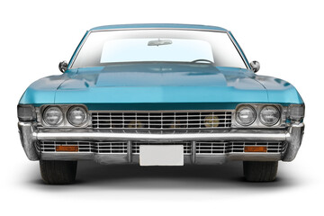 Naklejka premium Blue colored classic muscle car on a transparent background