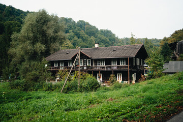 Traditional polish wooden buidling, house at Ojcowski National Park. Polish mountains, village, september in Poland