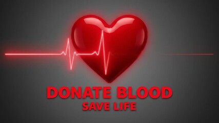 Heart symbol with heartbeat line, promoting blood donation to save lives, set against a dark background