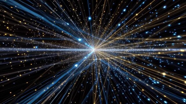 Radiant blue and gold light streaks cross dynamic burst, symbolizing borderless investment energy and futuristic innovation, with cross border