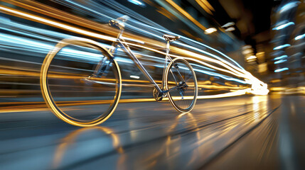 Creative light painting of bicycle in motion, showcasing dynamic speed and vibrant colors