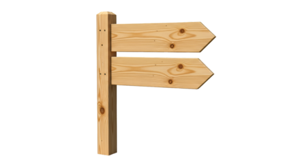 Wooden directional signpost with two arrows on black background