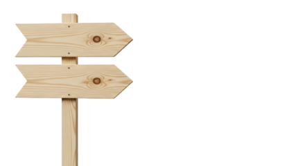 Wooden Directional Signpost with Two Arrows on Black Background