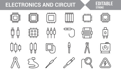 Vector illustration of circuit and technology icons for electrical design themes