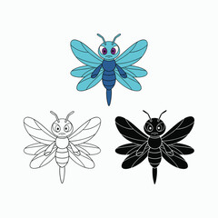 Dragonfly Insect Silhouette Outline Colorful Wing Animal Nature Design Vector Illustration