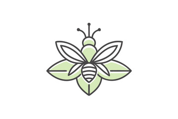 Bee hovering flower minimal thin line insect symbol