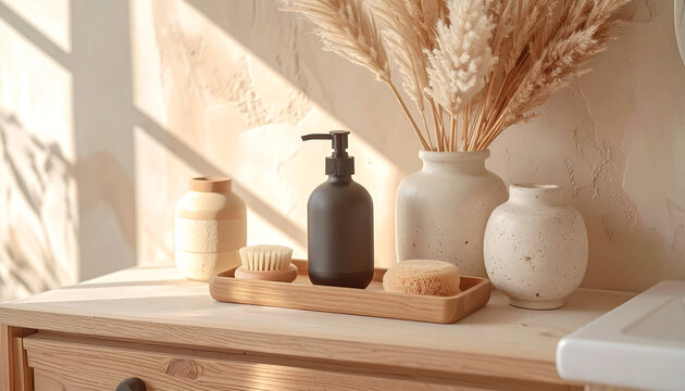 Aesthetic Minimalist Bathroom Still Life Featuring Natural Light and Neutral Tones
