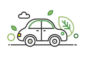 Car emission reduction symbol thin line eco transport icon