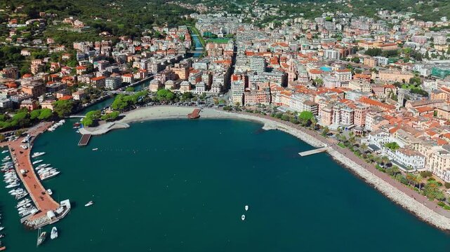 Aerial view of the picturesque resort town of Rapallo in Liguria, Italy