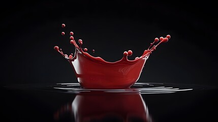 Elegant splash of red liquid on dark background and ripple effect