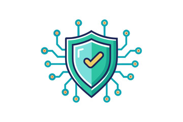 Cyber shield icon with binary code accents design