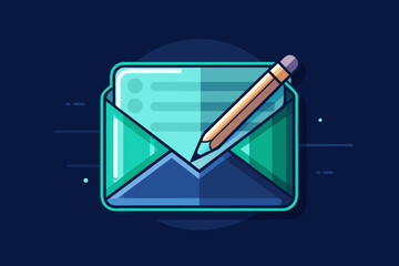 Email draft icon transparent glass pencil over page