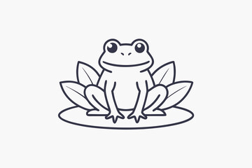 Frog on lily pad icon nature wildlife thin lines