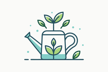 Garden watering can icon with gentle water droplet