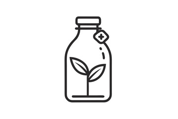 Glass bottle of organic milk with eco leaf tag