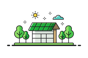 Fototapeta premium Green roof with solar panels and small tree elements