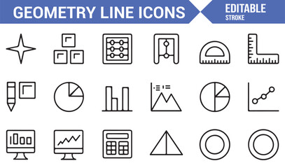 Linear vector set of math symbols and geometric shapes for education purposes