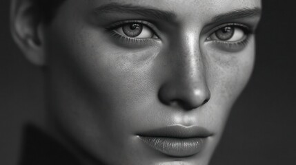 Intense portrait of a human face in dramatic black and white