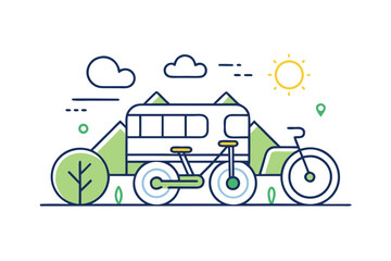 Mixed eco transport icon bike tram walking design