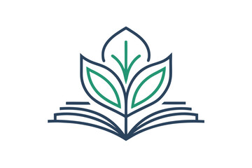 Open book with leaf symbol minimal thin line design