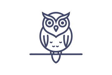 Owl perched on branch minimal thin line forest icon