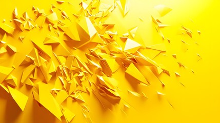 Abstract yellow explosion of polygonal shards against a bright background, modern design