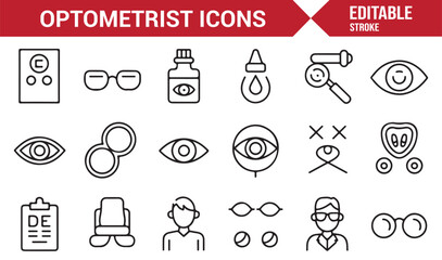 Minimal line vector set of optometrist and eye examination instruments