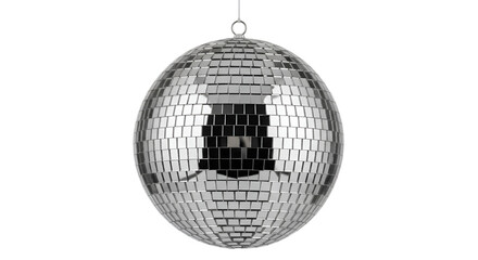 Obraz premium Silver Disco Ball Hanging and Reflecting Light graphic