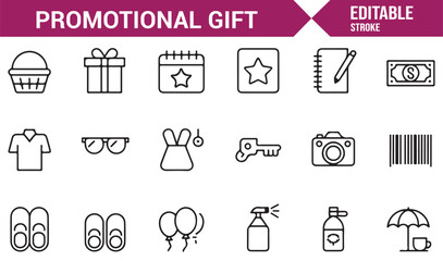 Vector outline promotional gifts and items for marketing and corporate branding