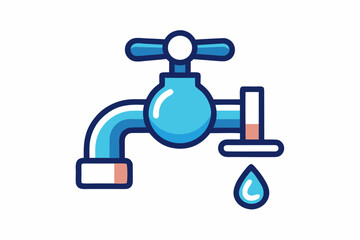 Obraz premium Water tap with droplet and minimal flow lines