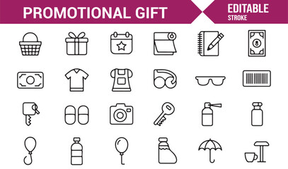 Linear promotional giveaway icons for marketing campaigns and advertising