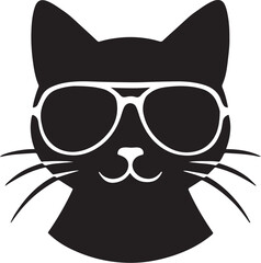 PrintBlack cat wearing cool white sunglasses in a silhouette