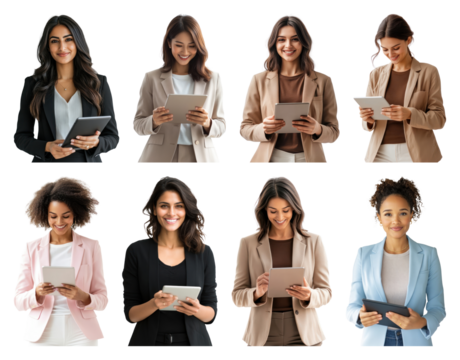 PNG Diverse women using tablets, element set on transparent background - Powered by Adobe
