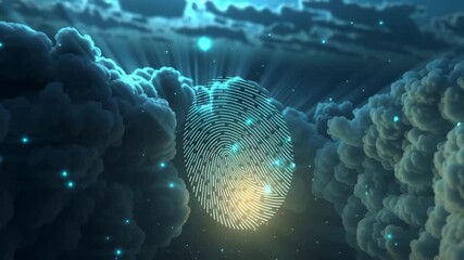 Remote work security enhanced by cloud platform technology with digital fingerprint authentication glowing dreamy and dark sky, symbolizing digital - Powered by Adobe