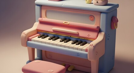 Adorable pastel pink piano keyboard with cute design, playful music instrument for children and kawaii aesthetic style concept