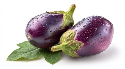 two eggplants isolated on a white background, studio shot, Generative AI.