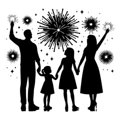 Happy family walking together silhouette