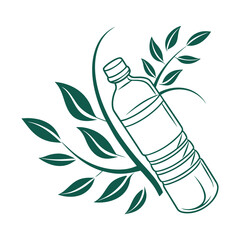 Plastic Bottle Recycling Icon with Green Leaves. Eco-Friendly Sustainability Vector