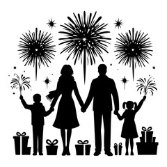 Happy family walking together silhouette