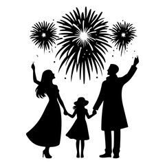 Happy family walking together silhouette